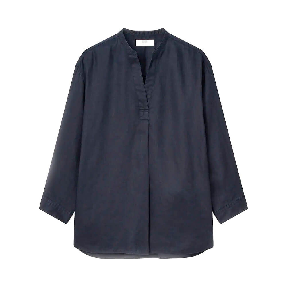 

Рубашка Uniqlo 100% Linen Skipper Collar 3/4 Sleeve, тёмно-серый