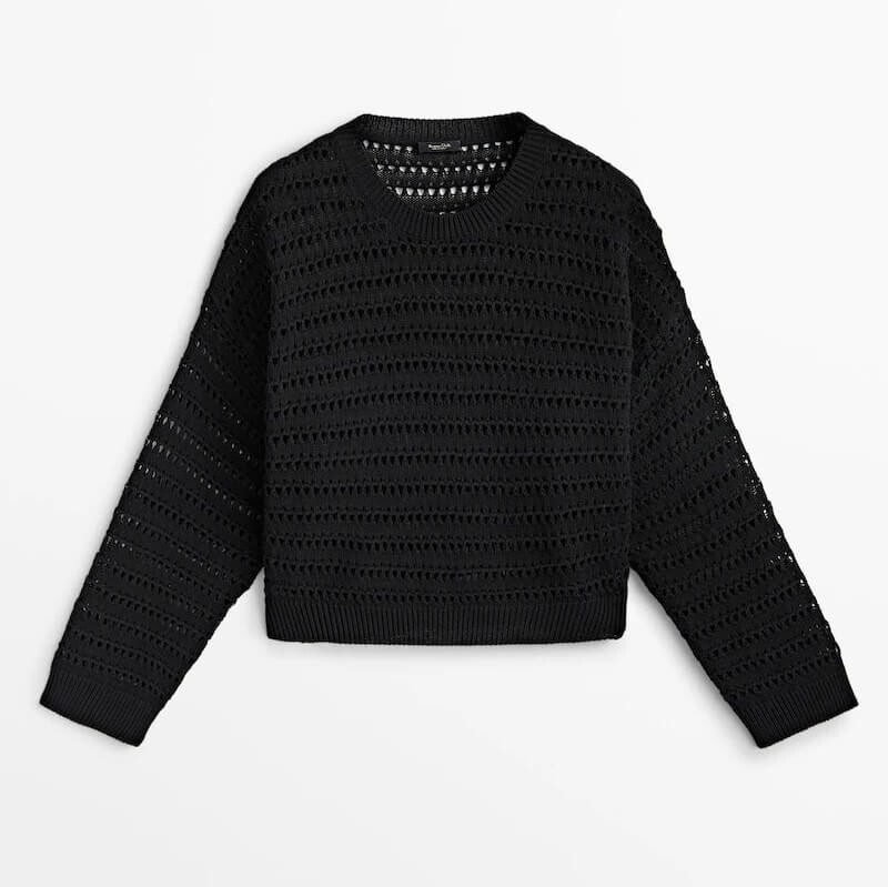 

Свитер Massimo Dutti Crew Neck Open-Knit, черный