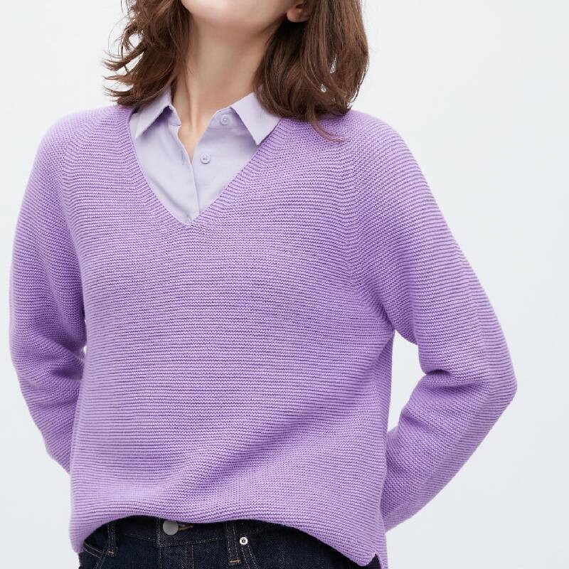 

Джемпер Uniqlo Cotton Blend V Neck, фиолетовый
