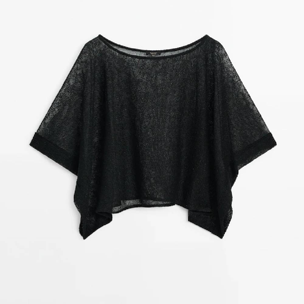 Блузка Massimo Dutti Semi Sheer, черный блуза zara long semi sheer oversize черный
