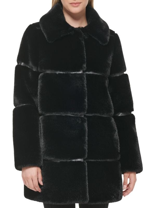 

Пальто Karl Lagerfeld Paris из искусственного меха с отделкой из искусственной кожи, черный