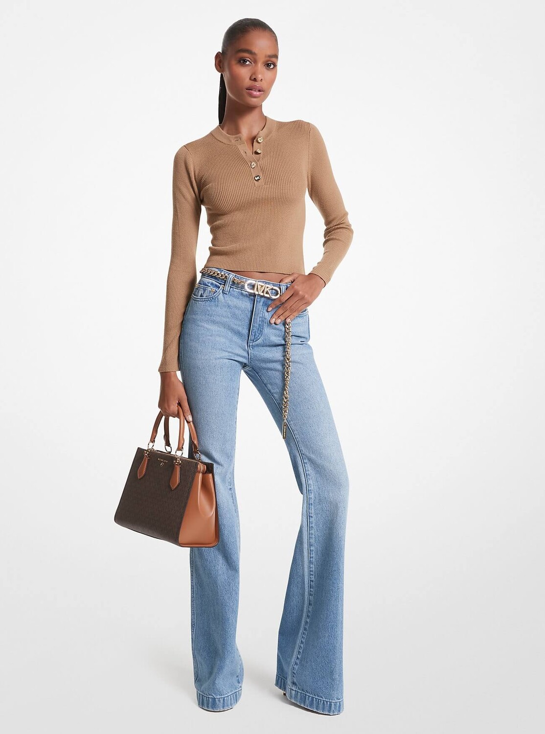 

Свитер Michael Michael Kors Ribbed Wool Blend, коричневый