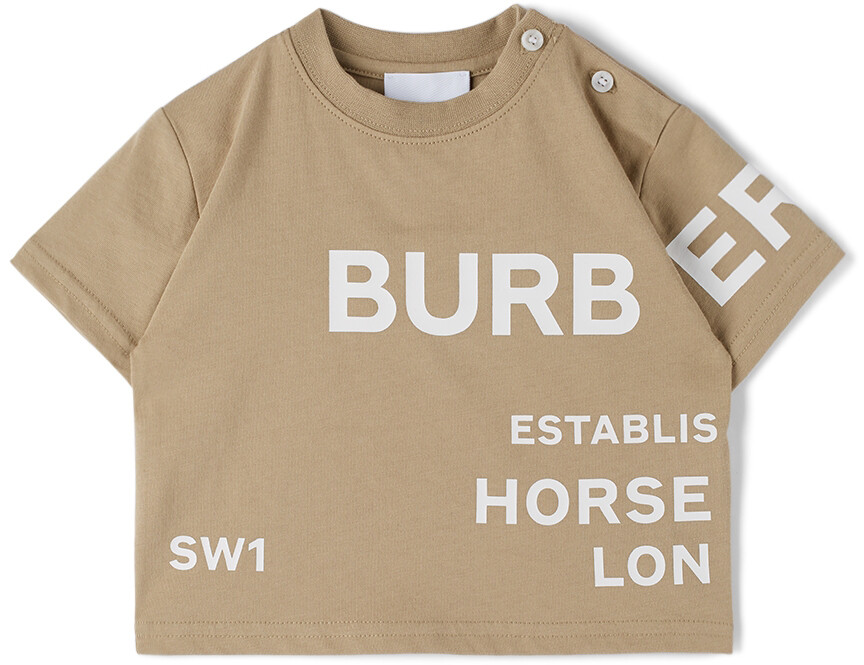 

Детская бежевая футболка с принтом Horseferry Burberry