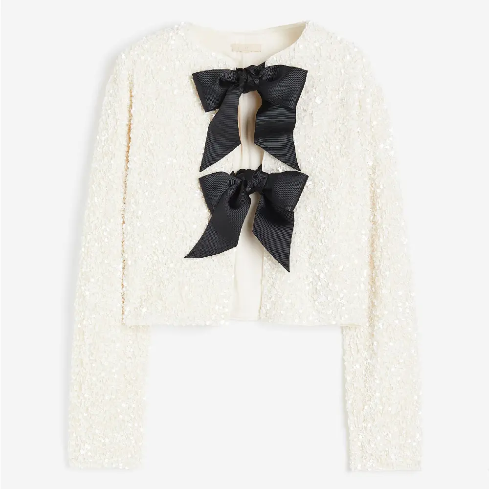 

Пиджак H&M Tie-front Sequined, белый/черный