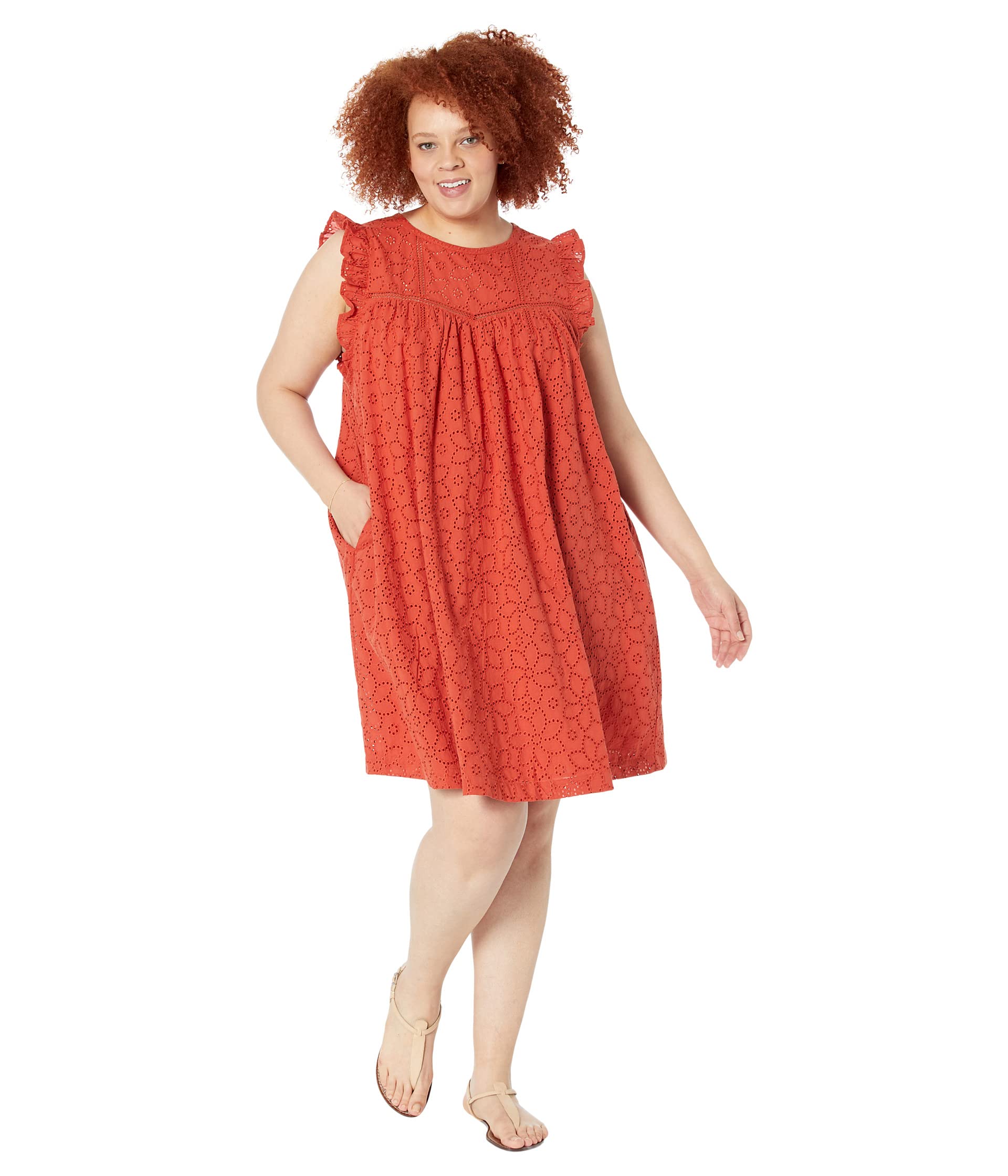 Платье Madewell, Plus Eyelet Ruffle-Sleeve Mini Dress цена и фото