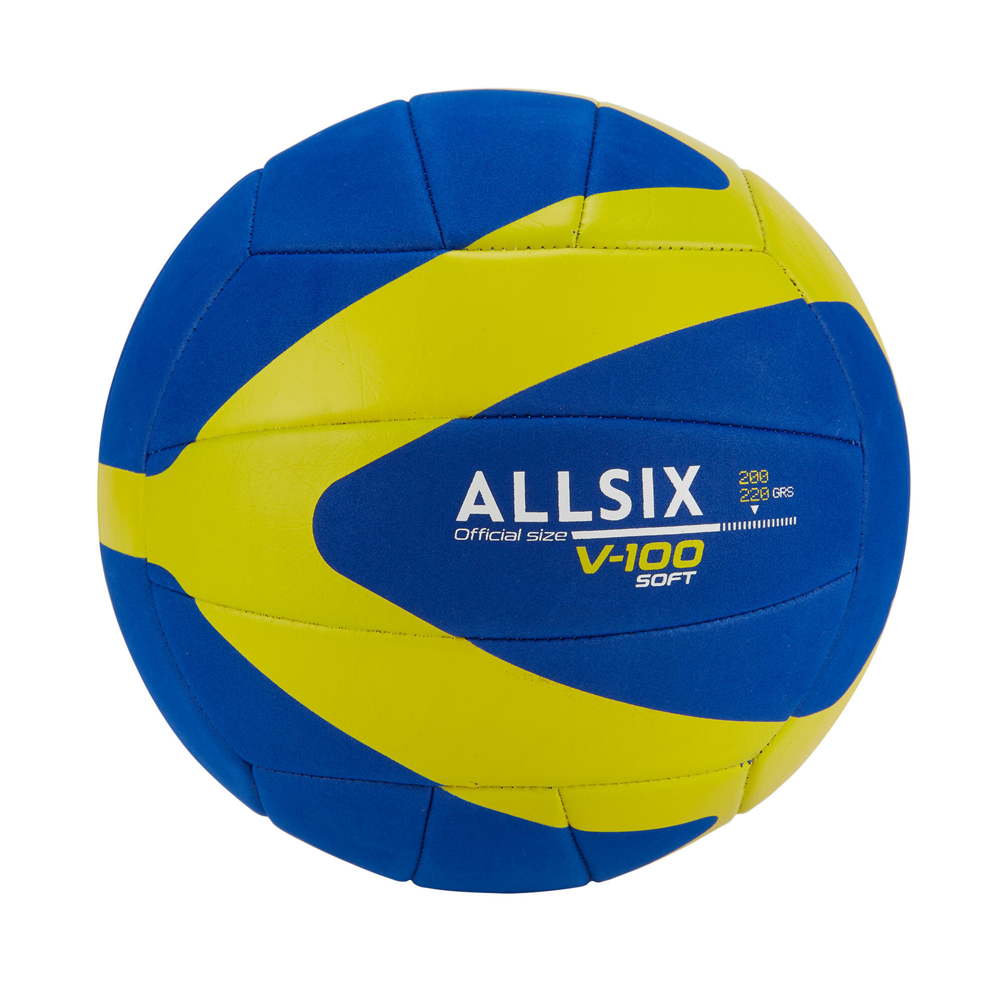 Мяч волейбольный V100 мягкий 200-220г 6-9 лет синий/желтый ALLSIX мяч волейбольный v100 soft 260 280 г с 15 лет синий белый allsix белый синий