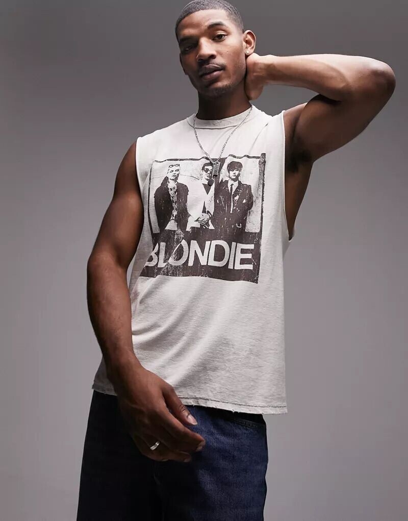 

Оверсайз-футболка без рукавов Topman с принтом в виде коробки Blondie