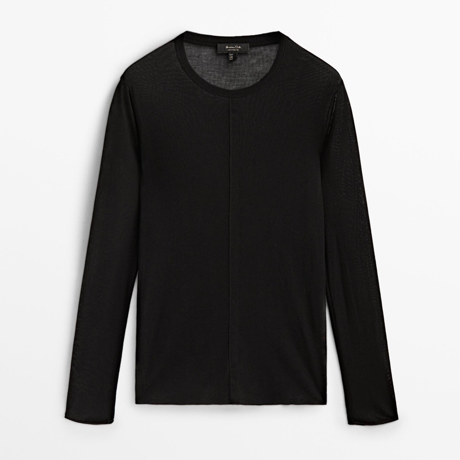 

Лонгслив Massimo Dutti Semi-sheer With Seam Detail, черный