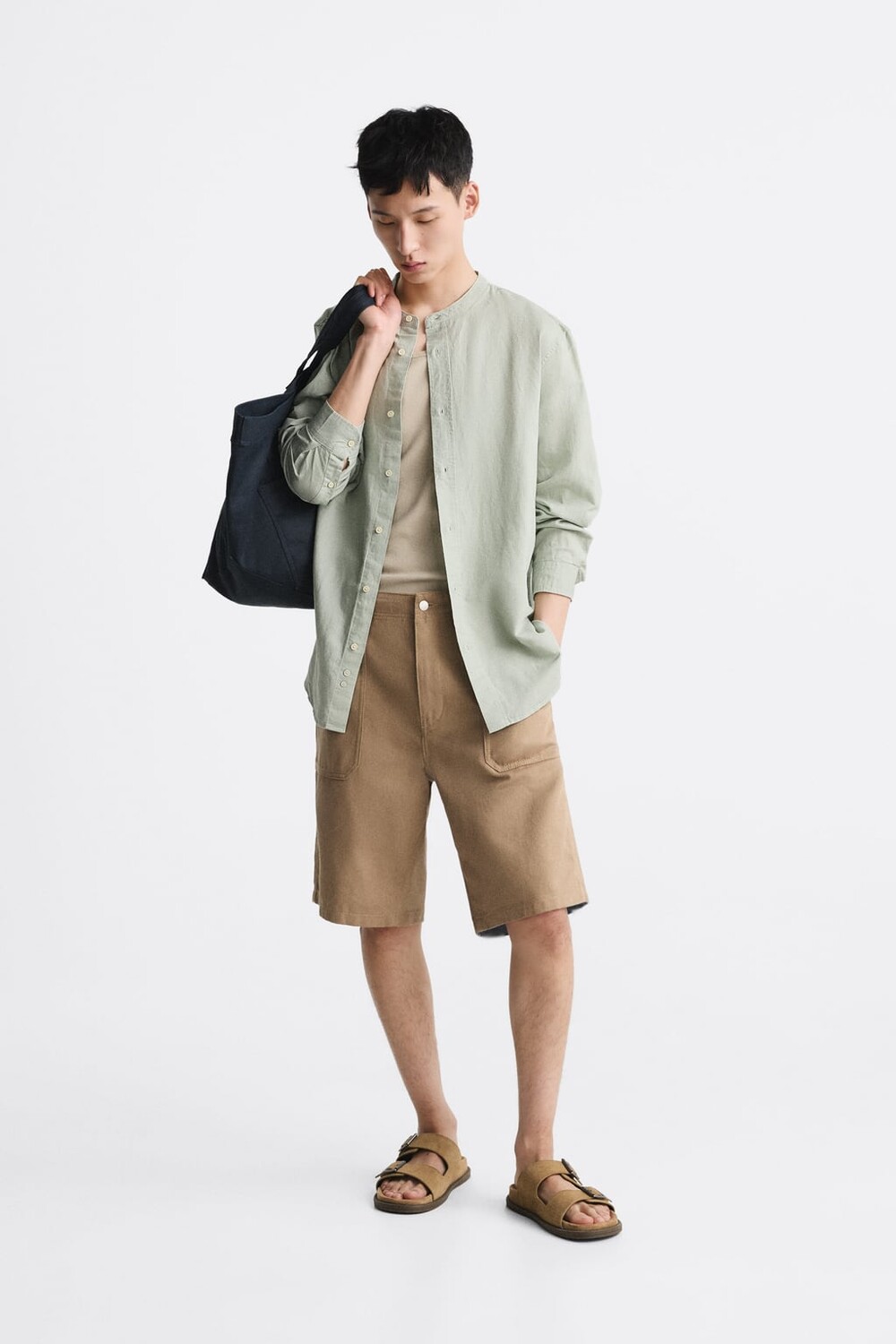 

Хлопчатобумажная льняная рубашка ZARA, зеленый