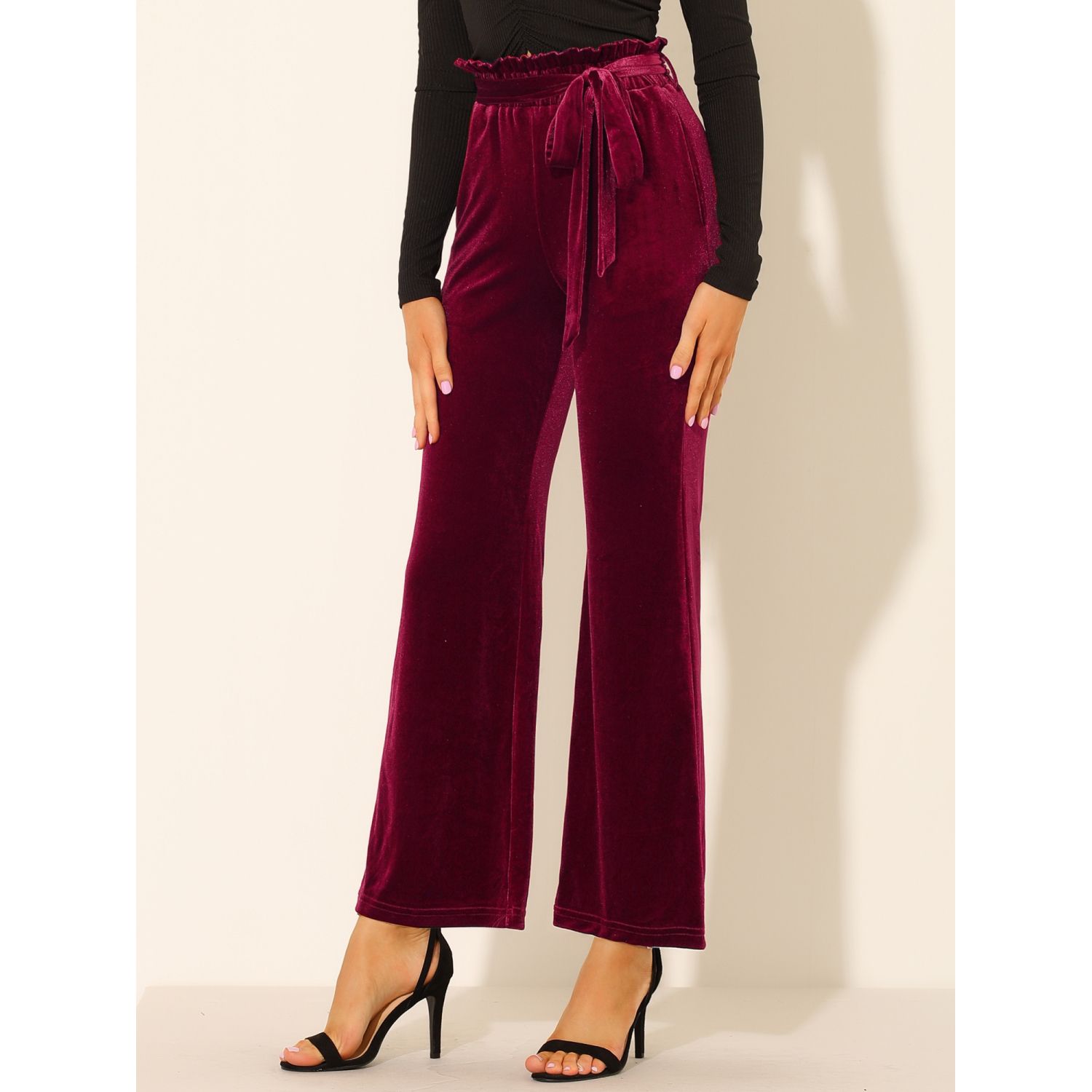 Женские бархатные брюки с завязками на талии, эластичные широкие брюки с карманами ALLEGRA K