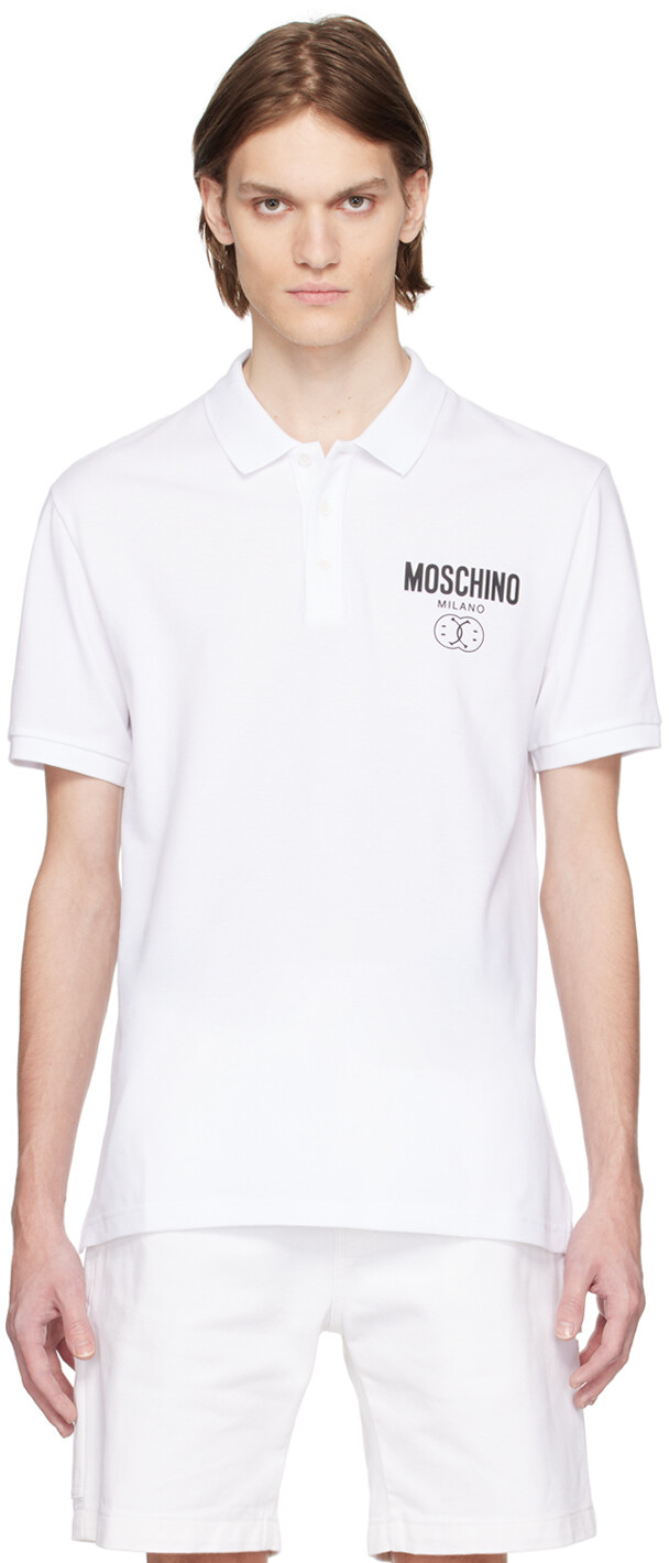 

Белая футболка-поло с принтом Moschino, Белый