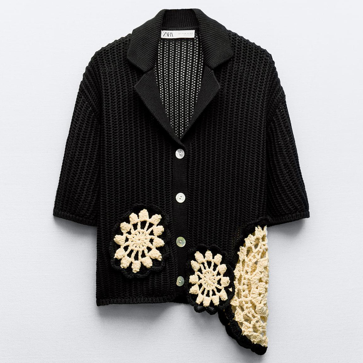Кардиган Zara Crochet Knit, черный кардиган zara kids cable knit patchwork knit песочный