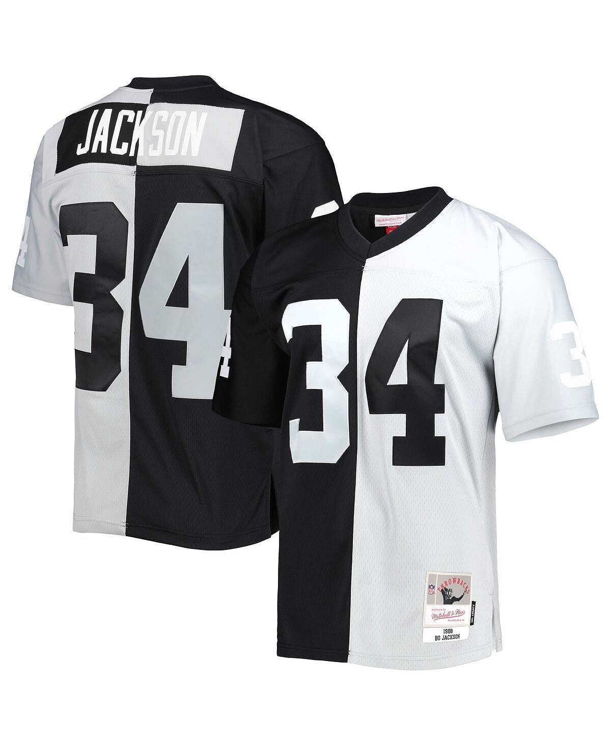 Футболка Mitchell & Ness bo jackson black and silver las vegas raiders 1988 split legacy, черный/белый