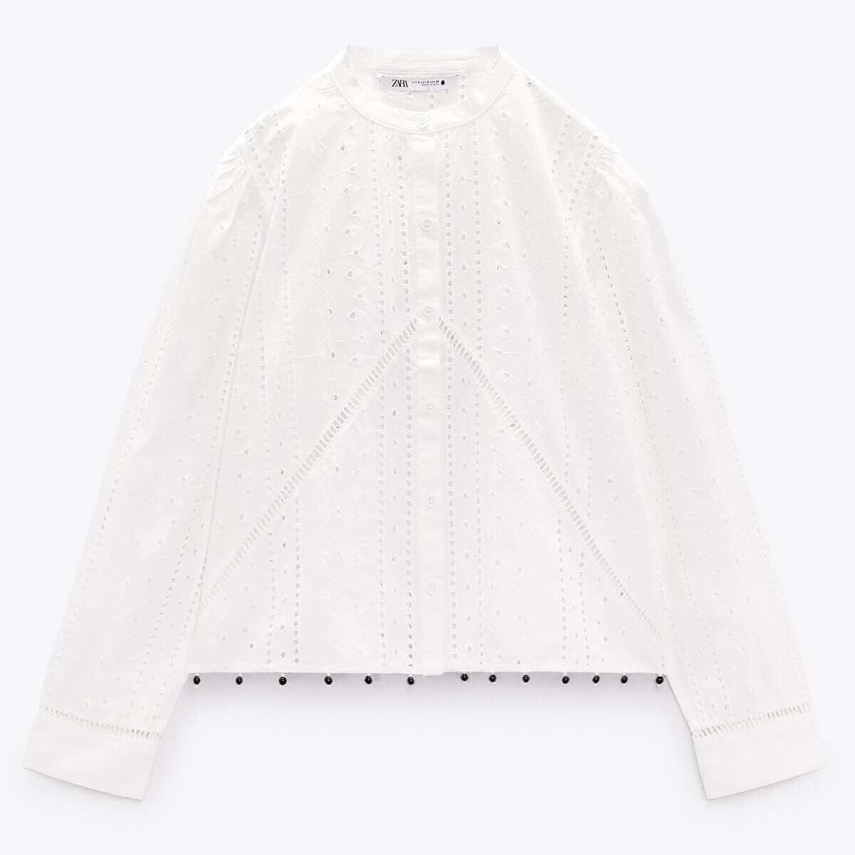 

Блуза Zara Beaded Cotton, желтовато-белый