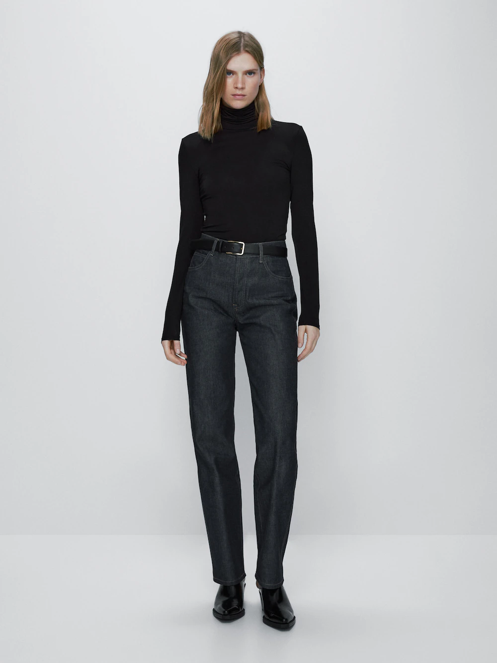 

Футболка с длинным рукавом с высоким воротником Massimo Dutti, черный