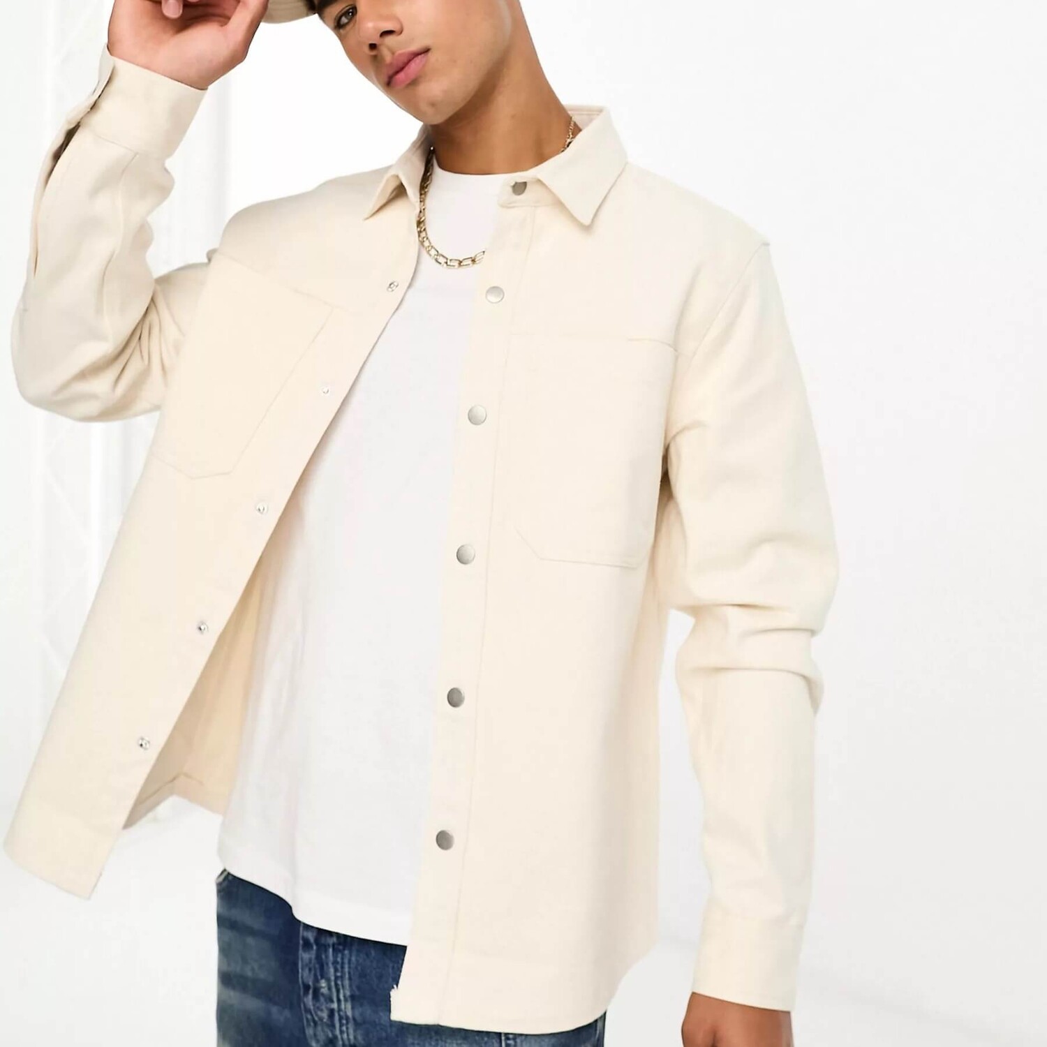 

Рубашка с длинным рукавом River Island Pocket Detail Shacke, бежевый