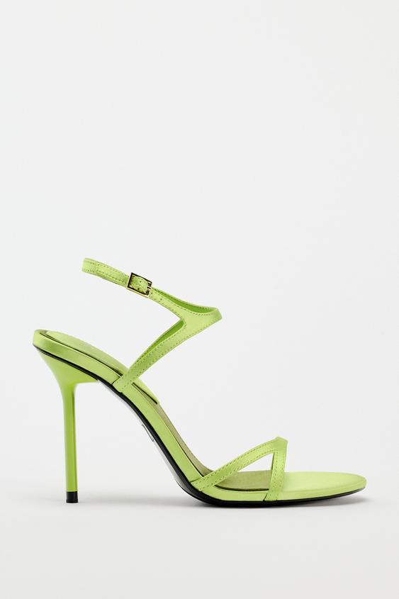 Сандалии Zara High Heel Strappy, зеленый босоножки zara vinyl high block heel бежевый