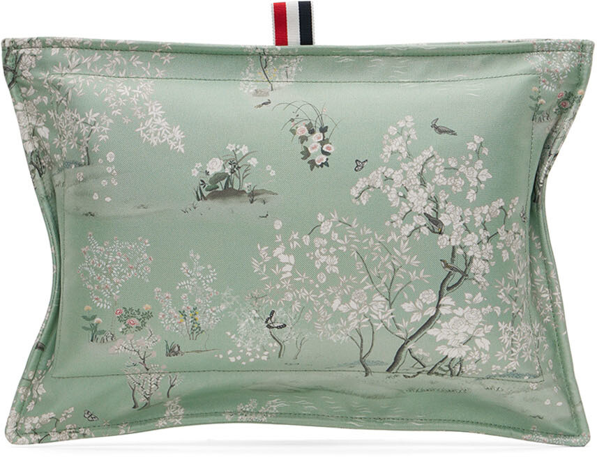 

Маленький зеленый шелковый клатч-подушка из ткани Toile Thom Browne