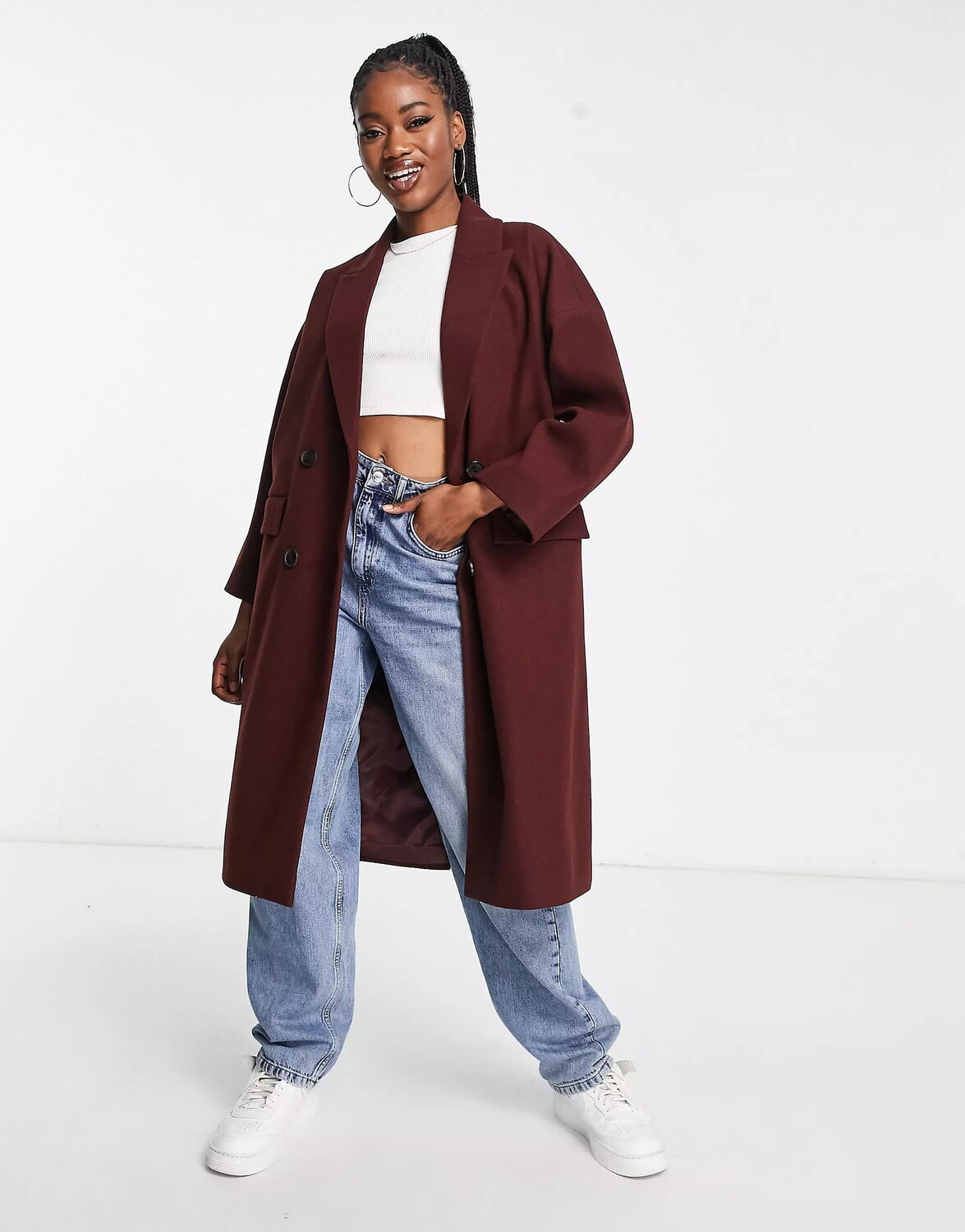 

Пальто Stradivarius Oversized Wool Look Tailored Coat, темно-коричневый