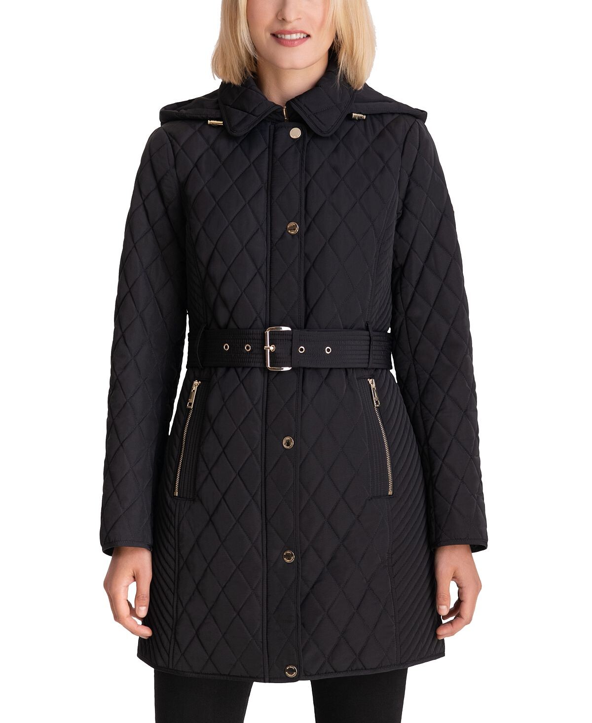 

Женское стеганое пальто petite с капюшоном и поясом, созданное для macy's Michael Kors, черный