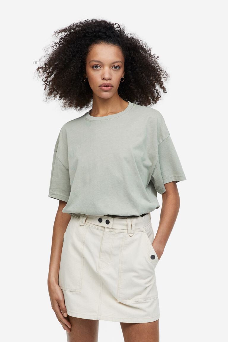 

Футболка с эффектом потертости H&M, светло-зеленый хаки