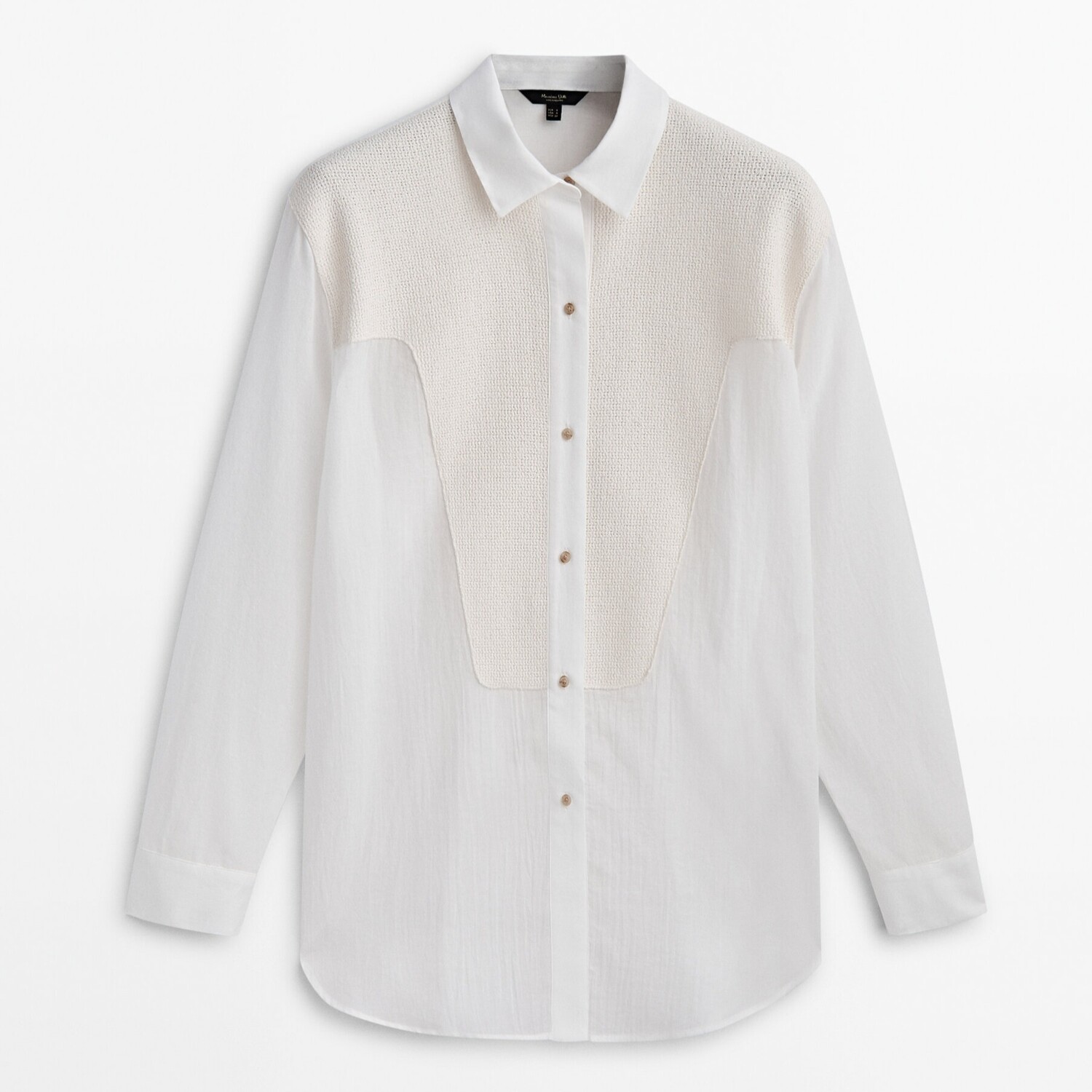 

Рубашка Massimo Dutti Semisheer Chest Detailing, белый white