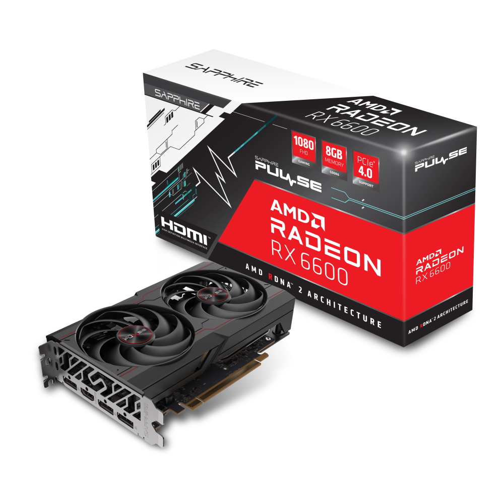 Видеокарта Sapphire Pulse AMD Radeon RX 6600, 8ГБ, черный видеокарта sapphire pulse 11265 05 20g rx 580 8gb