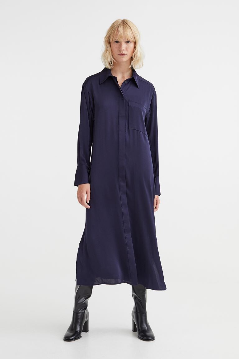 

Платье-рубашка с завязывающимся поясом H&M, темно-синий
