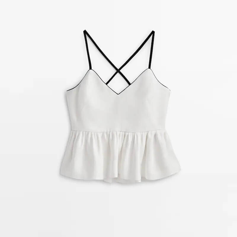 

Топ Massimo Dutti Peplum Linen - Studio, белый