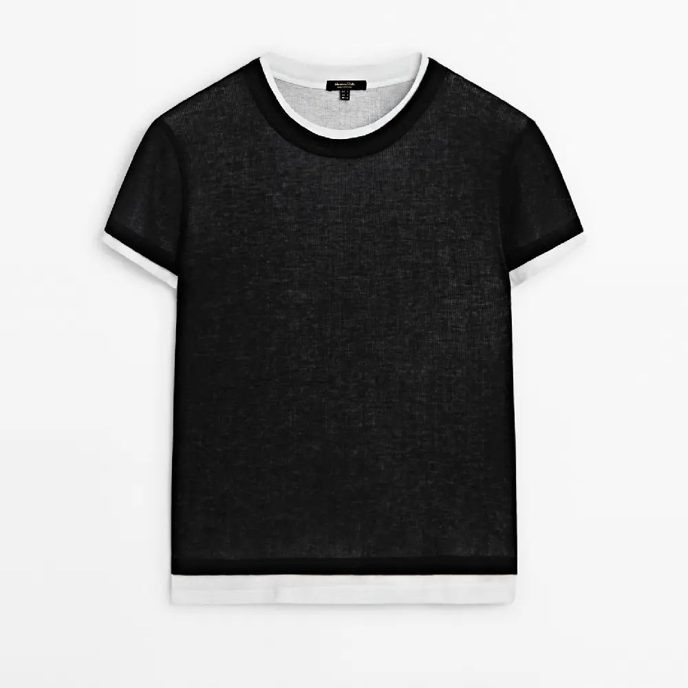 

Футболка Massimo Dutti Ribbed Double Short Sleeve, черный