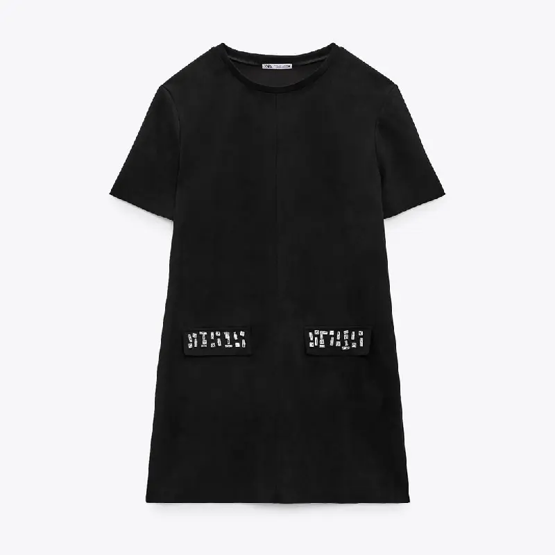 

Платье Zara Faux Suede With Rhinestones, черный