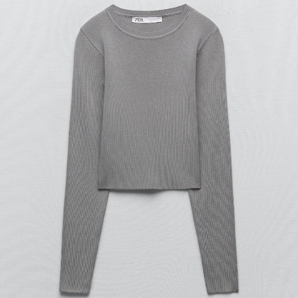 

Свитер Zara Basic Ribbed Knit, серый