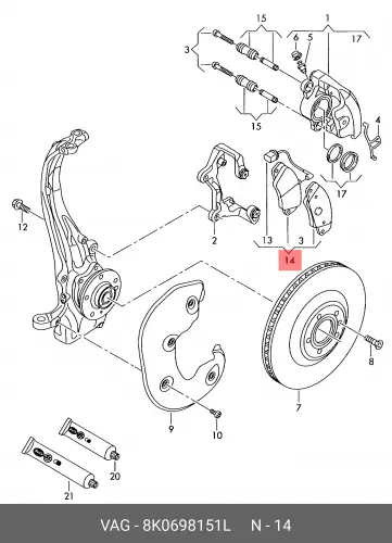 

К-т передних тормозных колодок PAD KIT, DISC BRAKE 8K0698151L VAG