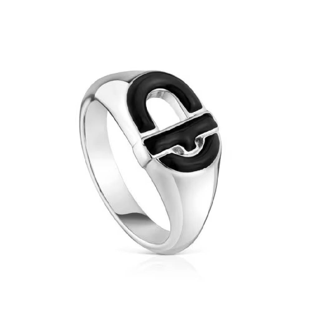 

Кольцо Tous Enamel Signet Manifesto, серебро/черная эмаль
