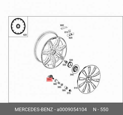 Датчик давления в шине (tire pressure sensor) A0009054104 MERCEDES-BENZ датчик давления common rail 51cp23 01 для mercedes ml35 датчик давления a00071534328