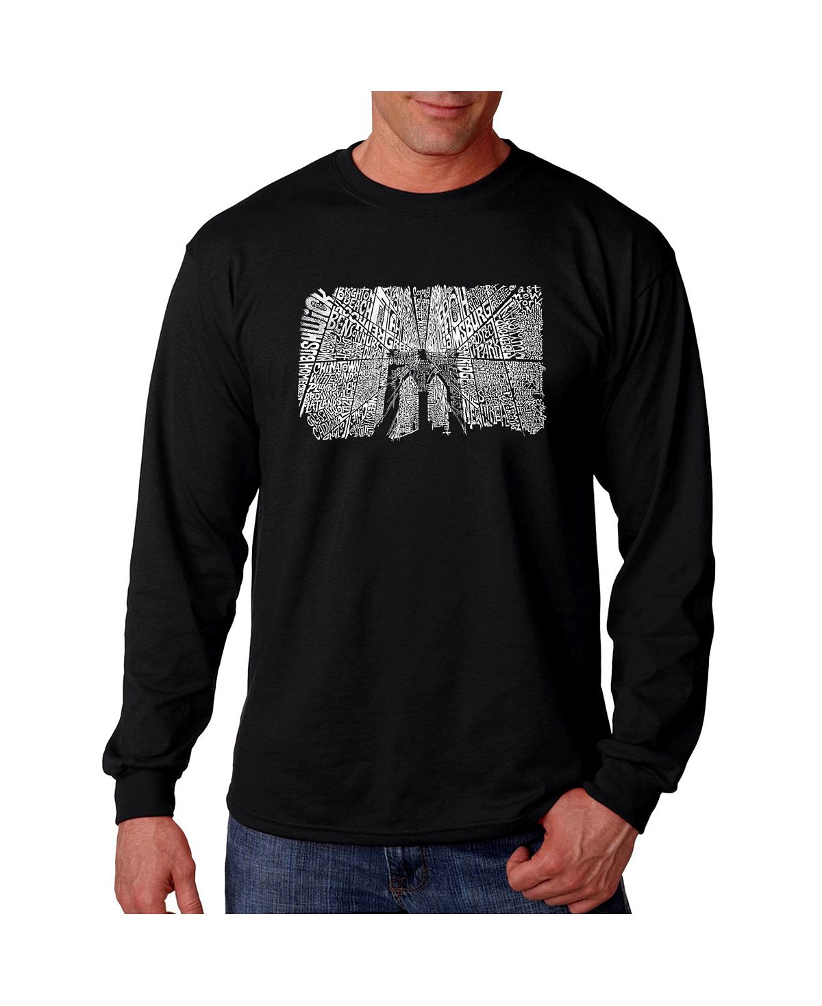 цена Мужская футболка с длинным рукавом word art - brooklyn bridge LA Pop Art, черный