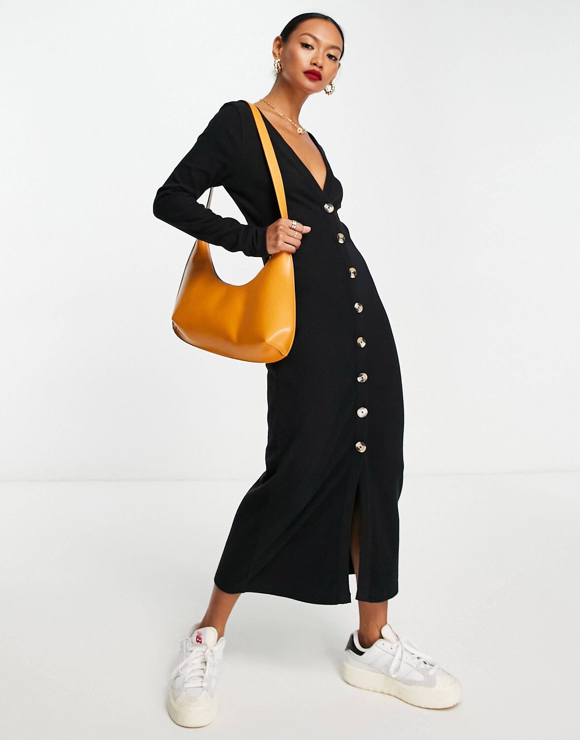

Черное платье миди с супермягким кардиганом на пуговицах ASOS DESIGN, Черный
