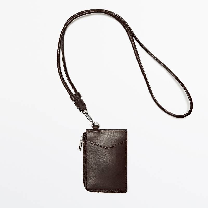 

Кожаный кошелек с ремешком Massimo Dutti Leather, коричневый