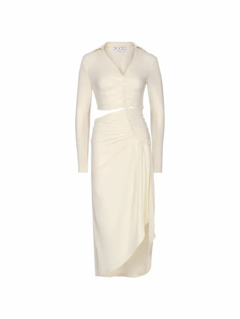 Платье миди с Vi-Crepe драпировкой Off-White платье миди из полированной вискозы с драпировкой на талии и бандо karen millen белый