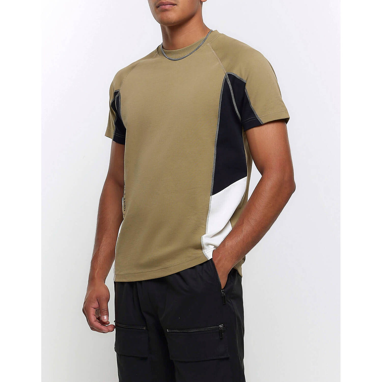 

Футболка River Island Regular Fit Colour Block Panel, хаки