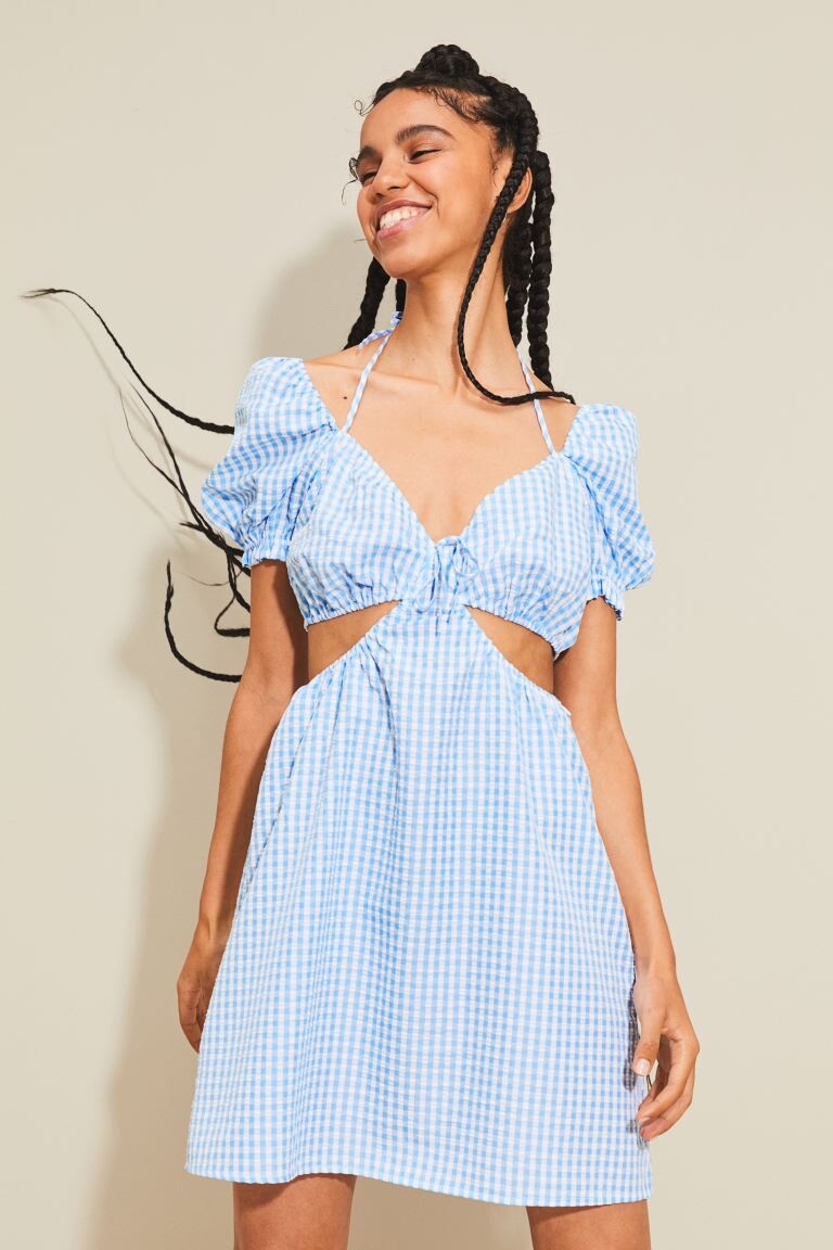 

Платье с вырезами H&M, голубой/белая клетка