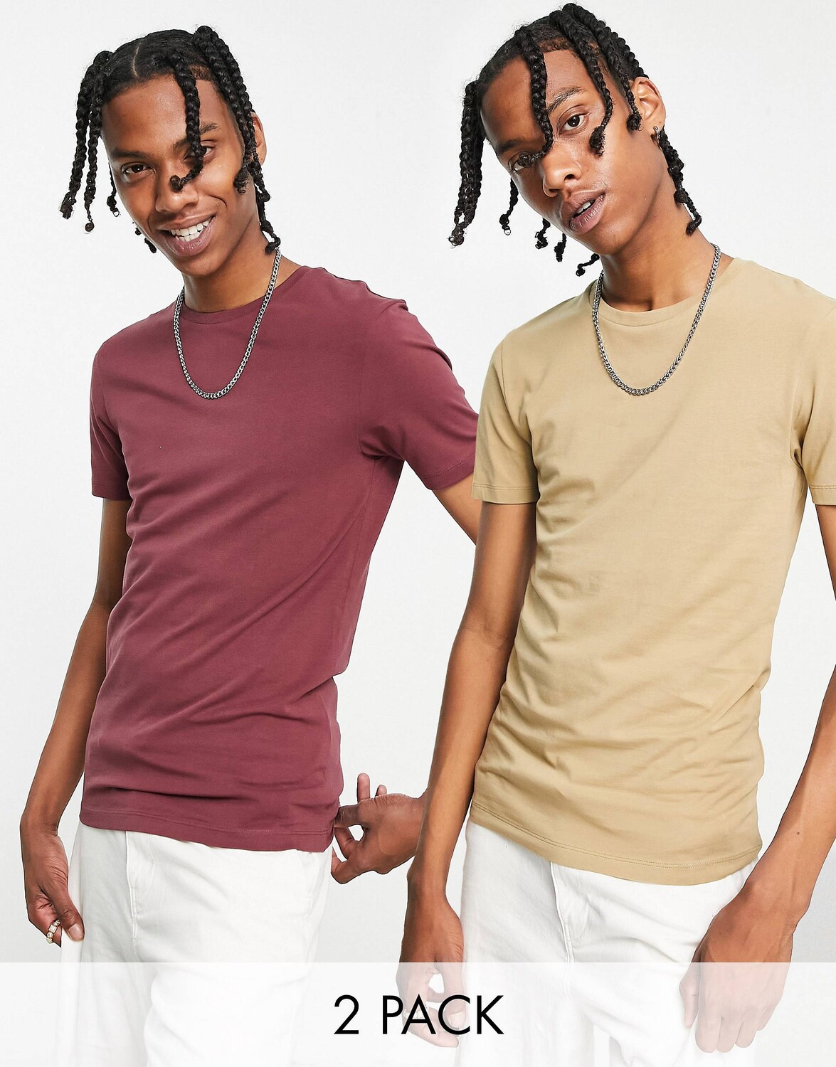 

Разноцветная футболка с круглым вырезом и круглым вырезом ASOS DESIGN 2 Pack