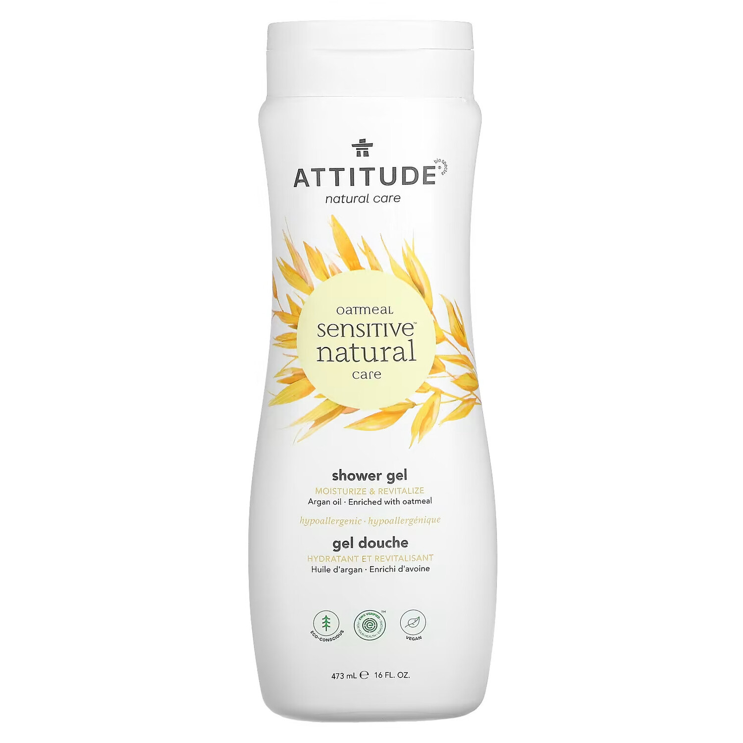 

ATTITUDE, Oatmeal Sensitive Natural Care, гель для душа, увлажнение и восстановление, аргановое масло, 473 мл (16 жидк. Унций)
