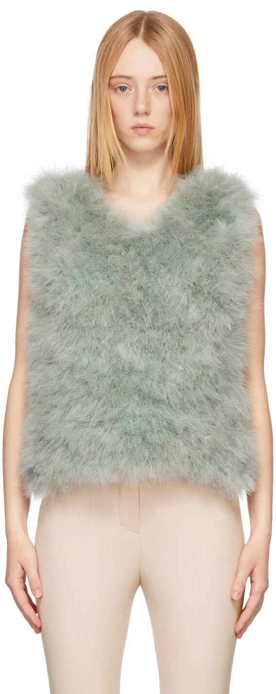 

Зеленый жилет из ириски с перьями Dries Van Noten