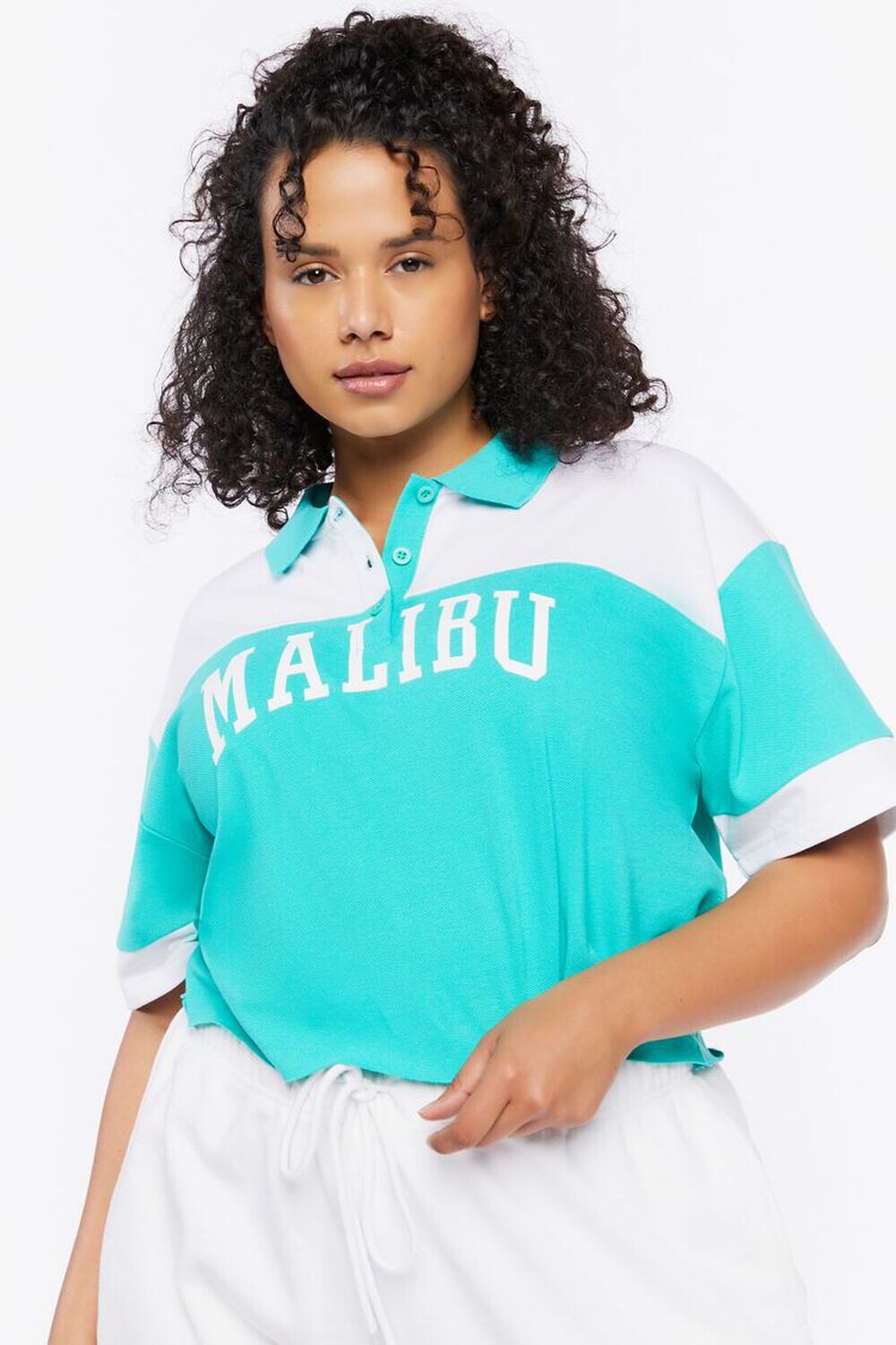 

Укороченная рубашка-поло Malibu больших размеров с рисунком Forever 21, зеленый