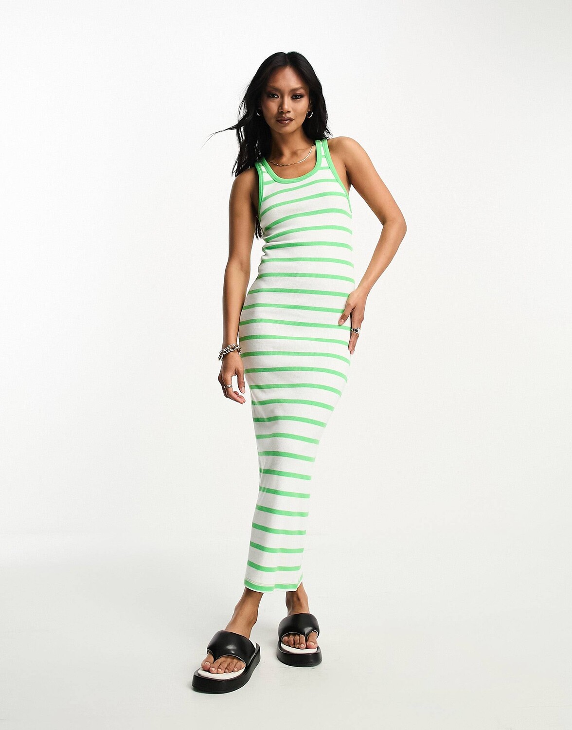 

Сарафан Asos Design Ribbed Scoop Neck Vest Midi, белый/зеленый