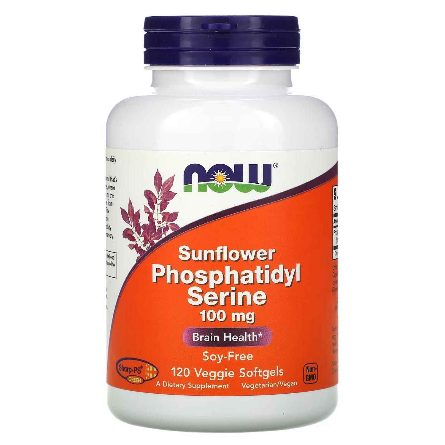 

NOW Foods, подсолнечный фосфатидилсерин, 100 мг, 120 вегетарианских капсул