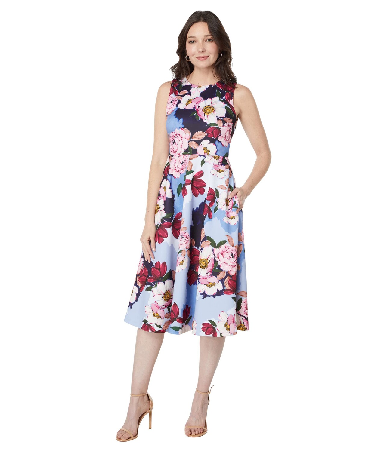 

Платье Vince Camuto, Floral Print Scuba Midi A-Line Dress