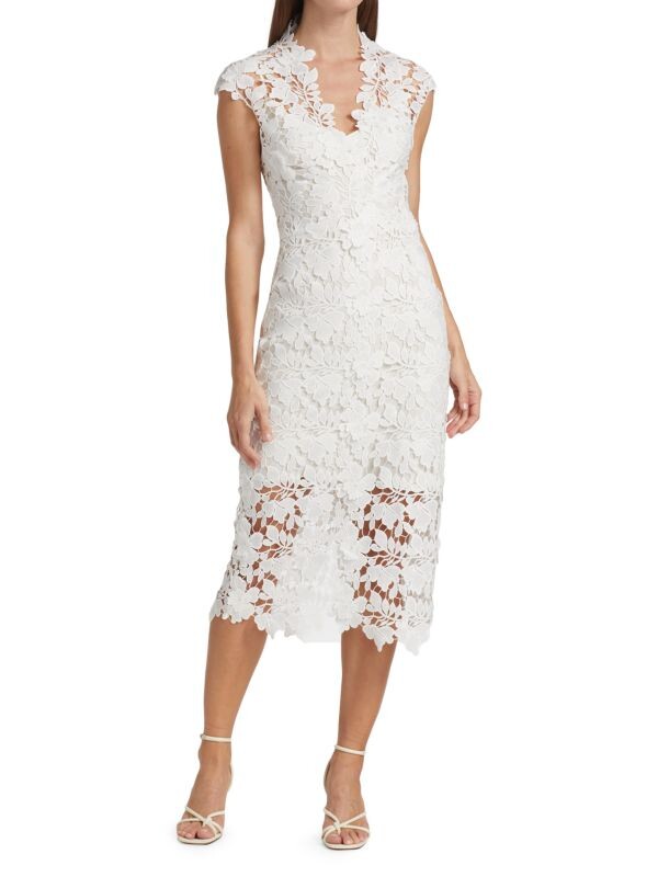 

Кружевное платье-миди с цветочным принтом Monique Lhuillier Ivory