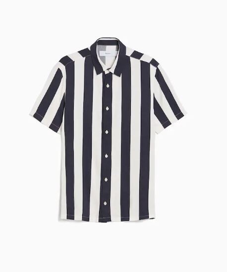 

Рубашка из твила в полоску с короткими рукавами Bershka Short Sleeve Striped Twill, темно-синий